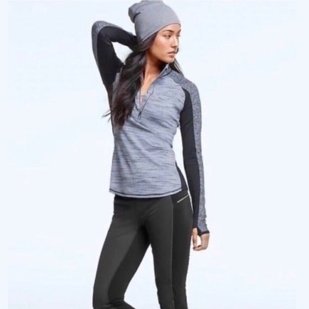 Athleta Running Wild Colorblock Half Zip Pullover Jacket Navy/Heather Blue Grey